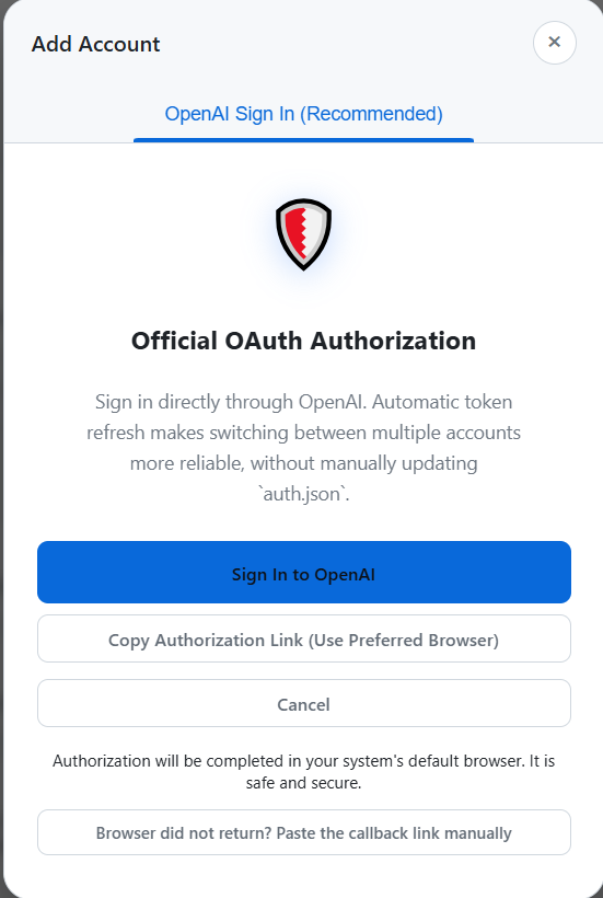 Add a subscription account with OpenAI OAuth